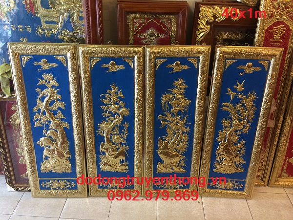 Tranh tứ quí khung đồng mừng tân gia cao cấp